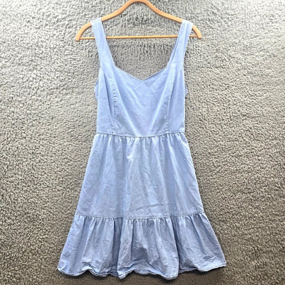 Dotti Womens A-line Dress Size 10 Blue Chambray Sleeveless Sweetheart Neck